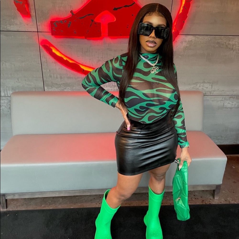 Green & Black Mesh Bodysuit
